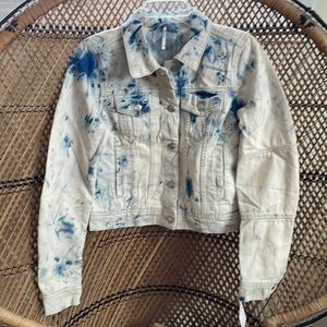 NWT FREE PEOPLE JONES TIE DYE BLUE DENIM JACKET